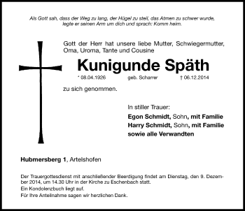 Traueranzeige von Kunigunde Späth von Hersbrucker Zeitung